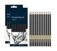 Creavvee Lot de 2 paquets de crayons à charbon noirs (24 au total) - Crayons à dessin de qualité supérieure facilement mélangables pour croquis, ombrage et beaux-arts - Idéal pour les artistes, les