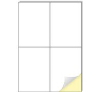 Creavvee Lot de 4 autocollants par feuille - 25 feuilles A4 - Papier autocollant blanc imprimable pour imprimantes laser et jet d'encre - Fabriqué en Europe - Format A6-105 x 148 mm