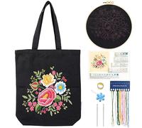 CREAWONDER Kit de broderie de sac en toile pour débutants, arts et loisirs créatifs, comprend des instructions, des cercles de broderie, des fils de couleur et des outils