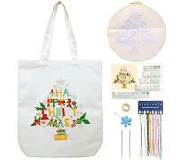 CREAWONDER Kit de broderie en toile Tote Bag avec motif pour débutants, kits de broderie d'art et de bricolage pour adultes, y compris des instructions, des cerceaux, des fils de couleur et des outils