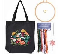 CREAWONDER Kit de broderie pour sac fourre-tout en toile avec motif pour débutants, kits d'art et de loisirs créatifs DIY pour adultes, instructions (français non garanti), cercles à broder, fils
