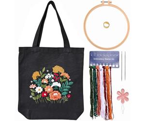 CREAWONDER Kit de broderie pour sac fourre-tout en toile avec motif pour débutants, kits d'art et de loisirs créatifs DIY pour adultes, instructions (français non garanti), cercles à broder, fils