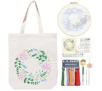 CREAWONDER Kit de broderie pour sac fourre-tout en toile avec motif pour débutants, kits de broderie pour adultes, comprend des instructions (français non garanti), des cercles à broder, des fils