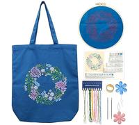CREAWONDER Kit de broderie pour sac fourre-tout en toile avec motif pour débutants, kits de broderie pour adultes, comprend des instructions (français non garanti), des cercles à broder, des fils