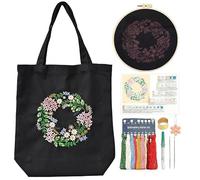 CREAWONDER Kit de broderie pour sac fourre-tout en toile avec motif pour débutants, kits de broderie pour adultes, comprend des instructions (français non garanti), des cercles à broder, des fils