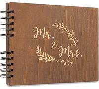 Creawoo 22cm Mr&Mrs Album Livre d'or en Bois pour Anniversaire de Mariage avec 80 Pages Vierges en Carton Noir - Disponible au Moins 160 Images