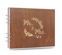 Creawoo 28.5cm Mr&Mrs Album Livre d'Or en Bois pour Anniversaire de Mariage avec 120 Pages vierges, Disponible au moins 240 Photos-Papier Blanc