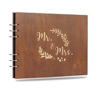 Creawoo 28,5cm Mr&Mrs Album Livre d'Or en Bois pour Anniversaire de Mariage avec 80 Pages vierges en carton noir - Disponible au moins 160 images