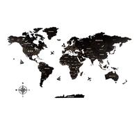 Creawoo Carte du monde de voyage en bois noir pour salon, chambre à coucher, bureau, pour couple, pendaison de crémaillère (200 x 114 cm)