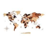 Creawoo Carte du Monde en Bois 3D Multicolore - Décoration Murale pour Salon, Chambre, Bureau, Style Multicouche - 150x85cm