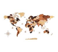 Creawoo Carte du Monde en Bois 3D pour Décoration Murale, Grande Carte du Monde Décoration Murale de Salon, Chambre, Bureau, Carte du Monde de Voyage en Bois Multicouche Multicolore-100x57cm