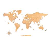 Creawoo Carte du Monde en Bois pour Décoration Murale, Naturel avec Gravure en Creux, Décorative pour Salon, Chambre, Bureau (150 x 85CM)