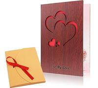 Creawoo Handmade Walnut Wood Love Greeting Card Unique Card Box Idea Greeting Card for Valentine's Day, Birthday Anniversary with Hollow Carved Design, Best Gift for Her, Him, Wife, Husband