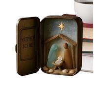 Crèche de la Nativité,Décor Chrétien pour la Maison avec Bois Flotté - Verre de Mer Noël Nativité Ornement Religieux,pour Adultes Bureau Étagère Chambre Salon Bureau École Église Ferme Vacances