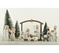 Crèche de Noël 12 pièces Figurine Sainte Famille - Peintes à la Main Mini Figurines religieuses de Noël - Ensemble de crèche de Noël Comprenant bébé Jésus, Marie et Joseph, résine, Blanc crème
