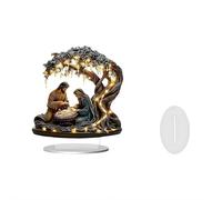 Crèche de Noël à LED avec arbre illuminé, décoration religieuse de Noël avec Marie, Joseph, bébé Jésus et Ange, affichage de lumière chaude pour la maison ou l'église