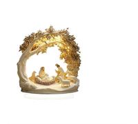 Crèche de Noël à LED avec arbre illuminé, décoration religieuse de Noël avec Marie, Joseph, bébé Jésus et Ange, affichage de lumière chaude pour la maison ou l'église