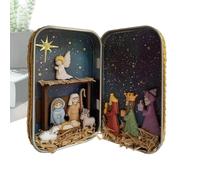 Crèche de Noël compacte au format de poche - Mini figurines décoratives 3D - Figurines de Noël Sainte Famille dans une boîte - Pour bureau, maison, chambre et salon