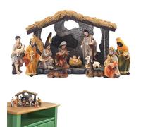 Crèche De Noël Complète, 12 Ensemble De Nativité Creche, Décor De Statue D'artisanat De La Sainte, Nativité Noel Figurines en Résine À La Main Décoration De La Maison De Bureau De Jardin