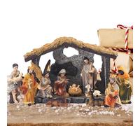 Crèche De Noël Complète - Ensembles De Scènes De La Nativité, Figurines en Résine, Crèche De Noël Traditionnelle en Bois avec Écurie, Figurines Et Berceau, Ensemble De 12 Crèches De Table en Résine
