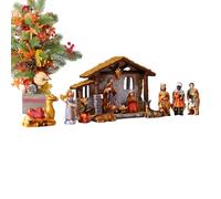 Crèche de Noël d'intérieur - Figurine miniature en résine pour affichage des vacances, crèche de Noël peinte à la main pour la maison, le bureau, l'école, le salon, le porche, le jardin, l'église, la