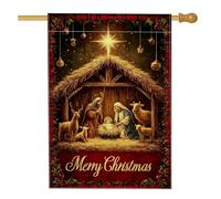 Crèche de Noël, drapeau de jardin, décoration de grange avec Sainte Famille, bannière double face en toile de jute pour décoration de pelouse de vacances, 71 x 101,6 cm