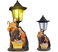 Crèche de Noël éclairée en plein air, ensemble de crèche solaire la Sainte Famille, lumières Noël, statues cour catholique en résine pour décoration jardin