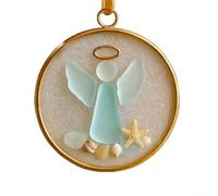 Crèche de Noël en acrylique fabriquée à la main avec éléments givrés et coquillages, étoile de mer, étoile de mer dorée à suspendre pour sapin de Noël, bleu, 8 cm pour (A)