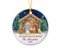 Crèche de Noël en céramique pour Noël 2025, ornements religieux chrétiens personnalisés, Jésus est la raison de la saison, cadeau pour la famille et les amis, décoration de famille personnalisée