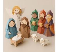 Crèche de Noël en papier à faire soi-même, kit de bricolage origami de Noël, y compris Jésus, anges, animaux, pour débutants, vacances, famille, un cadeau pour les enfants (B)