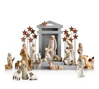 Crèche de Noël en résine avec 20 figurines et stable, statue de Jésus en résine pour petites personnes, décorations de Noël chrétiennes pour l'intérieur, la maison, l'église ou l'école (A)