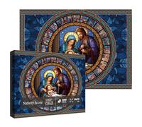 Crèche de Noël en verre teinté pour adultes - 1000 pièces - Art chrétien - Jésus - Puzzle religieux en forme de croix - Décoration d'intérieur