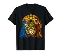 Crèche de Noël en vitrail Motif Art chrétien de la Nuit Sainte T-Shirt