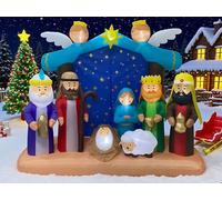 Crèche de Noël gonflable - 2,1 m - Décoration d'intérieur et d'extérieur avec lumières DEL - Décoration de cour gonflable pour les vacances de Noël, ensemble de crèche comprenant Sainte famille, trois