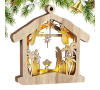 Crèche de Noël Illuminée pour la Décoration Intérieure - Statue Décorative Sainte Famille pour la Maison - Crèche en Bois avec Éclairage LED pour Intérieur,Décoration pour Cheminée, Salon, Bureau ou É