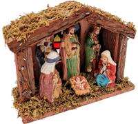Crèche de Noël LED avec 6 personnages - illuminée - env. 20 x 8 x 15 cm