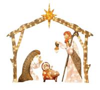 Crèche de Noël Lumineuse d'Extérieur - Silhouette Irisée Pré-éclairée pour Pelouse, Cour, Fête de Vacances (A)