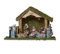 Crèche de Noël lumineuse - Non spécifié - 8 santons - Multicolore - Céramique et Bois - 32x20x13 cm