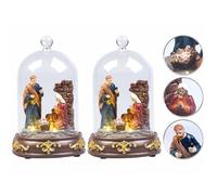 Crèche de Noël - LUNARTEC - Pack de 2 - LED blanc chaud - Figurines peintes à la main - Sous cloche de verre