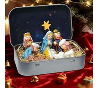 Crèche De Noël Miniature Dans Une Boîte En Métal | Mini Figurines Religieuses Décoratives 3D | Crèche De Poche Artisanale En Métal | Avec Des Figurines En Résine Des Moutons Et De Jésus Pour Vos