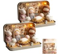 Crèche de Noël miniature, ensemble de décoration portable de poche dans une boîte en étain, transportez l'histoire de Noël avec des figurines de moutons et de Jésus de la Sainte Famille, cadeau
