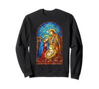 Crèche de Noël Religieuse en vitrail Sweatshirt