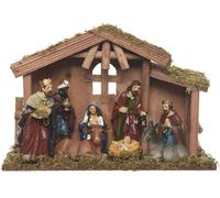 Crèche de Noël riche en détails, proche de la nature, 30cm x 21cm x 10cm, avec set de personnages en polyrésine