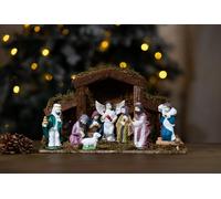 Crèche de Noël traditionnelle Marco Paul - Crèche de Noël en bois peinte à la main avec figurines en résine pour décoration d'intérieur, décoration de fenêtre et centre de table - 38 cm