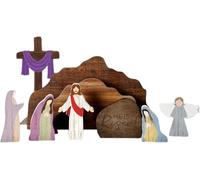 Crèche de Pâques - Décoration de Pâques - En bois - Figurine Jésus chrétienne - Décoration des monts Métallifères - Décoration en bois - Pyramide de Pâques - Plateau de table - Chrétien catholique