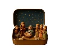 Crèche de poche, crèche de Noël en boîte, petite crèche de Noël dans une boîte en métal, ensemble de crèche miniature 3D, portez l'histoire de Noël avec résine Saints Moutons Jésus Figurines pour les