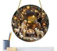 Crèche d'extérieur - décoration de Noël pour Le Jardin, Installation de la Sainte résistante aux intempéries - Décoration de fenêtre Plate et Ronde en Acrylique - Crèche Lumineuse -