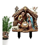 Crèche extérieure,Nativité extérieure - Décoration de crèche de Noël en acrylique 2D - avec statue de jardin, inserts de jardin avec animaux de ferme, paysage de patio, panneau de gi