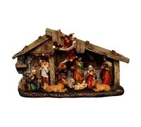 Crèche lumineuse en résine - 11 Santons - 3 LED - Hauteur 18 cm - Dimensions 31.5x9.1x17.8 cm - Blanc chaud