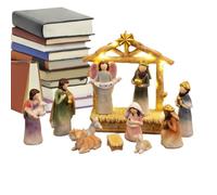 Crèche Noël - Ensemble 12 Pièces Scène Nativité Jésus Sainte Famille | Statue Résine Artisanale Enfant Bethléem | Décoration Religieuse Avec Lumières Pour Maison Chambre Cheminée École Bibliothèque Bu